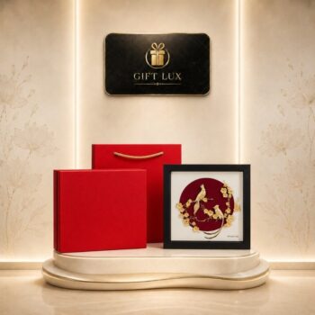 Tranh dát vàng 24K Song Điểu Cát Tường quà tặng cao cấp nền đỏ trắng kích thước 20x20cm GL-TDV01 - Ảnh đại diện